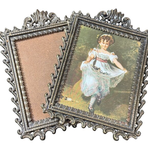 Vintage Italian Bronze Photo Frame Baroque Victorian Rococo Style Frame Set Of 2 - Picture 1 of 8